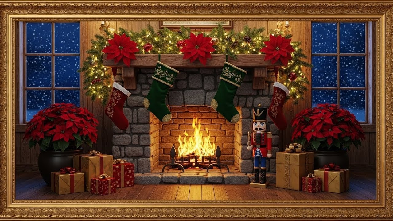 Frame TV Art - Frame Art TV with Music: Traditional Christmas Hearth: A Cozy Fireside Celebration