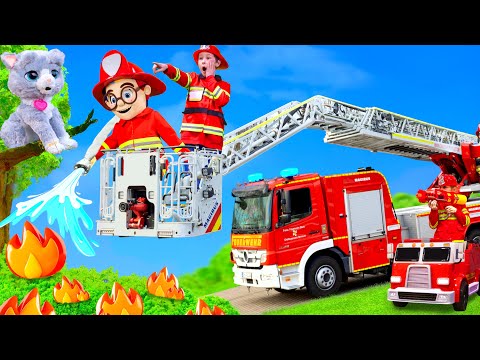 Kids Play with a Real Fire Truck and Fire Station