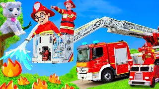 Kids Play with a Real Fire Truck and Fire Station