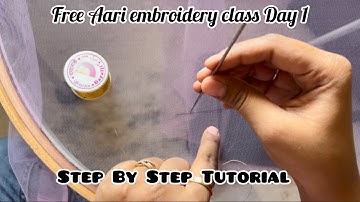 Aari embroidery class Day 1 || Aari work for beginners || Basic Zari Thread chain stitch & end knot