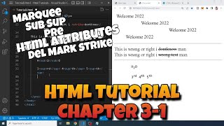 HTML Tutorial 02 - Basic HTML Tags - Marquee, del, sup, sub, pre, strike, mark - Sajeev vlogs
