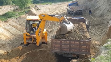 JCB 3DX ECO - JCB Machine Cutting Soil and Loading in Dump Truck - Dump Truck Carrying - JCB Video