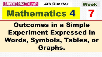 MATH 4 Q4 WEEK 7 || OUTCOMES IN A SIMPLE EXPERIMENT EXPRESSED IN WORDS, SYMBOLS, TABLES OR GRAPHS