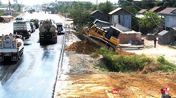 Best Action Bulldozer Shantui DH17C2 Pushing Soil and Trucks China Dongfeng 12 Wheels loading soil