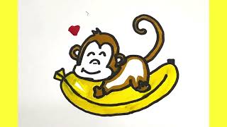 How To Draw Monkey Step-By-Step With Banana Easy Drawing