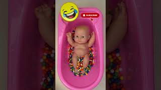 Funny Candy ASMR &Make vpin Bathtuywith Magic M&M’S Slime #baby #toys #doll