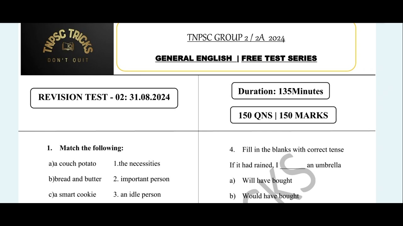 TNPSC | Group 2/2A 2024| REVISION TEST - 02 PDF | GENERAL ENGLISH - YouTube