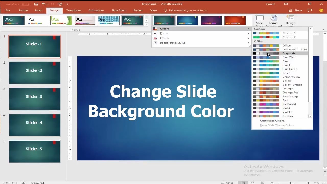 How to Change Slide Background Color in Microsoft PowerPoint 2017 - YouTube