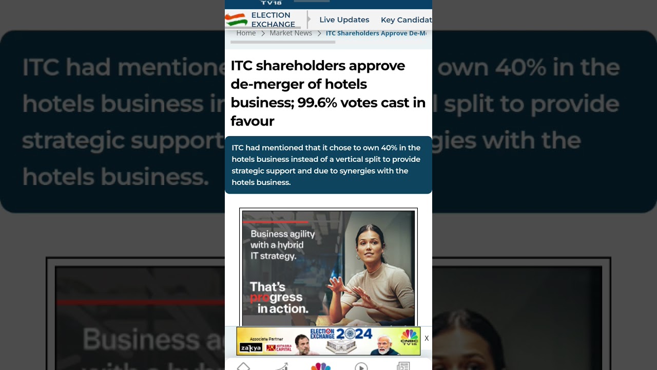 ITC shareholders approve de-merger of hotels June 6, 2024