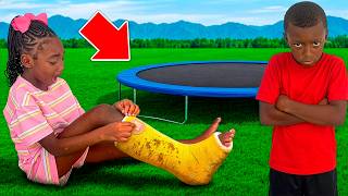 MEAN BOY PUSHES GIRL OFF OF TRAMPOLINE
