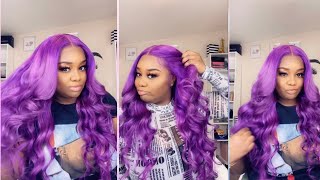 How to custom color\/install and styled this Beautiful purple wig on 613 hair tutorial!!!