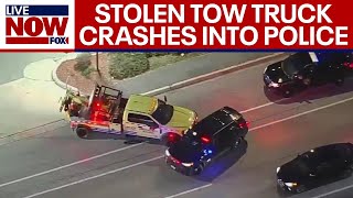 Dangerous police chase: Stolen tow trucks crashes into cars, police cruisers | LiveNOW from FOX