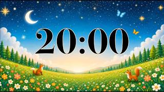 20 Minute Timer 🌙 Starry Night Meadow | Relax & Study with Calm Acoustic Lullaby Music