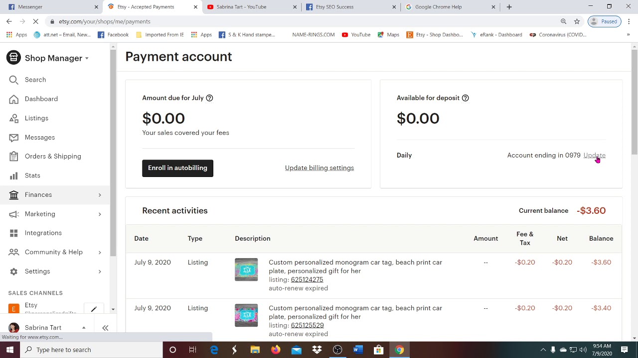 Etsy how to update your payment account ( where you want etsy to send