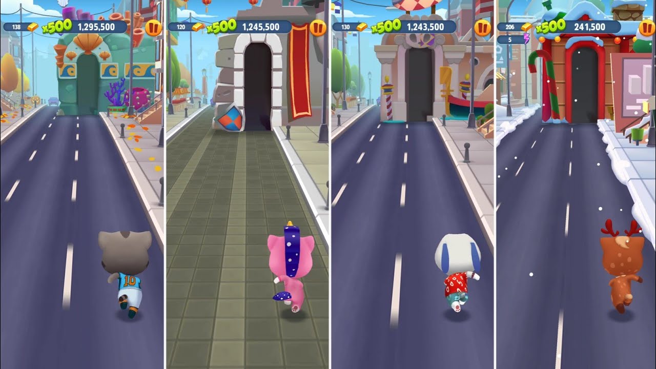 Talking Tom Gold Run Football Tom vs Unicorn Angela vs Hawaiian Hank vs Reindeer Ginger Gameplay