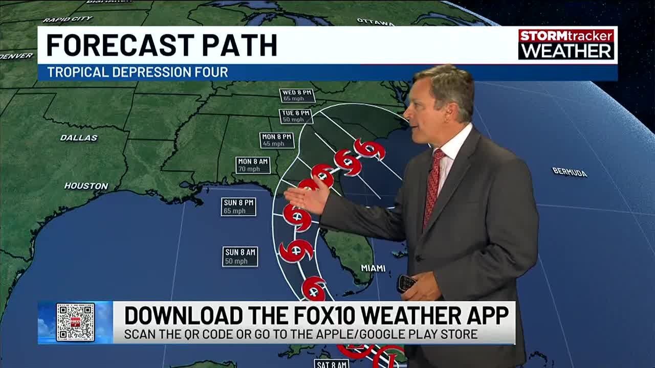Tropical Depression 4 forms, likely to stay to our east - YouTube