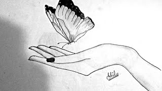 How to draw butterfly in hand :pencil drawing