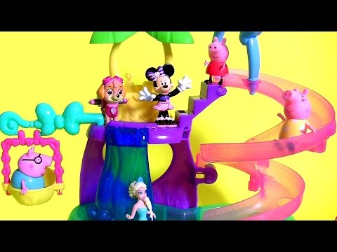 Minnie Mouse Polka Dot Pool Party Surprise With Skye Paw Patrol & Peppa Pig In Spiral Slide 'n Swing