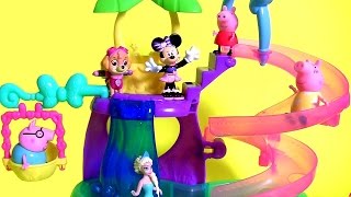 Minnie Mouse Polka Dot Pool Party Surprise With Skye Paw Patrol & Peppa Pig In Spiral Slide 'n Swing
