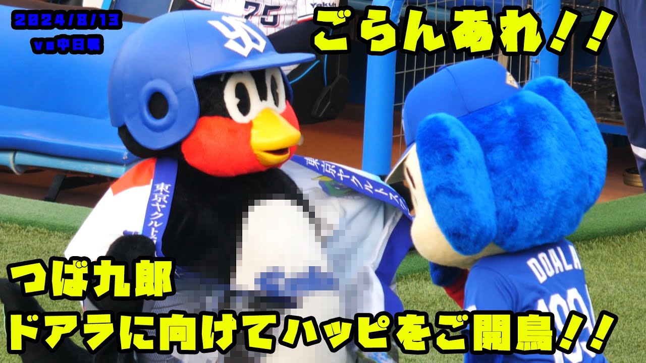 つば九郎 ドアラに向けてハッピをご開鳥！！ 2024/8/13 vs中日 - YouTube