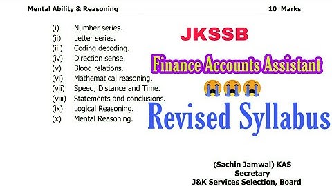 JKSSB REVISED SYLLABUS FOR ACCOUNTS ASSISTANT (FINANCE)