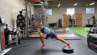 Cable Resisted Eccentric Lateral Lunge to Explosive Push Off with Belt and Posterior Oblique Sling