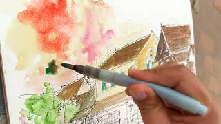 On-site architectural sketching and watercolor (perspective and lighting), Ban Aphai, Laos