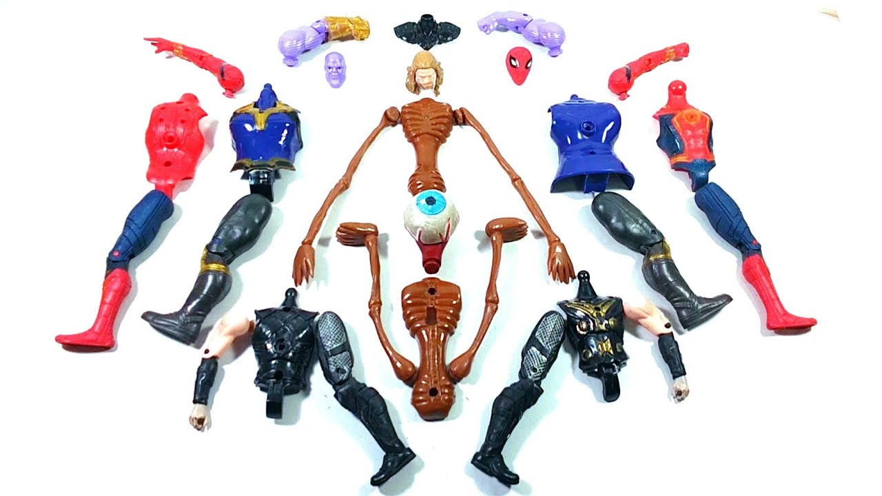 AVENGERS SUPERHERO TOYS SIRENHEAT VS CAPTAIN THOR VS THANOS VS SPIDER-MAN RED...