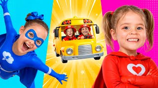 wheels bus super hero help road