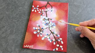 How to paint Plum tree flowers / Bokeh background / Blur painting / Acrylic painting tutorial 42