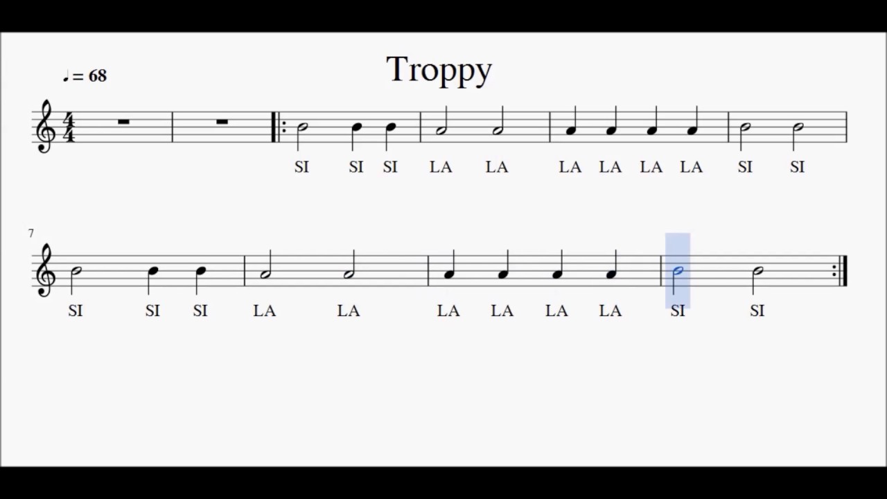 Troppy. Notes SI-LA. Partitura i playback per a flauta amb reforç visual.