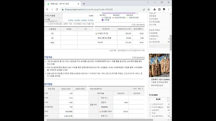 003240태광산업 주가 전망 및 차트 분석