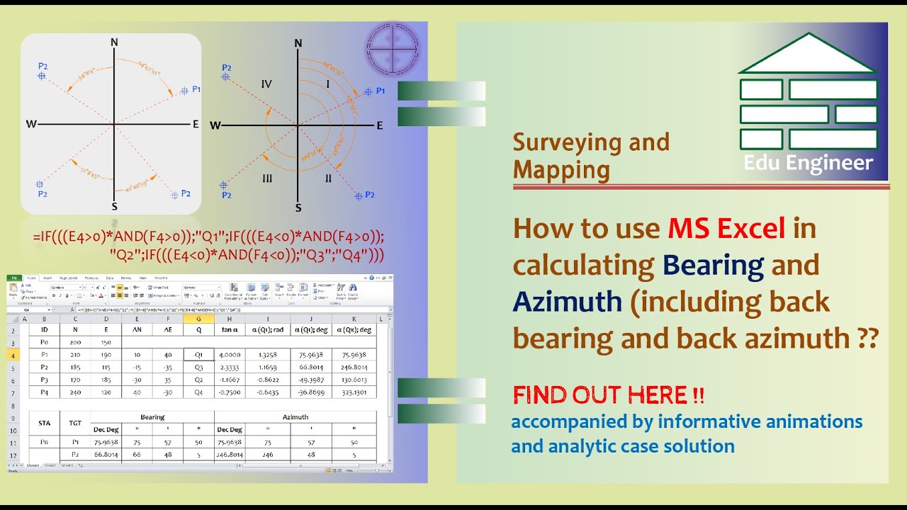 4 Azimuth and Bearing MS Excel Computation (Perhitungan Bearing