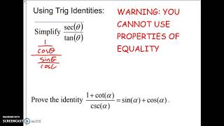 PreCalc Unit 3 Section 4 - Trig Identities