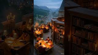Fantasy Scholars at Dusk | Cozy Medieval Library Ambience