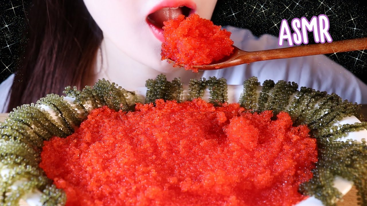 ASMR FLYING FISH ROE + SEA GRAPES 날치알 + 바다포도 ASMR NO TALKING EATING SOUNDS MUKBANG