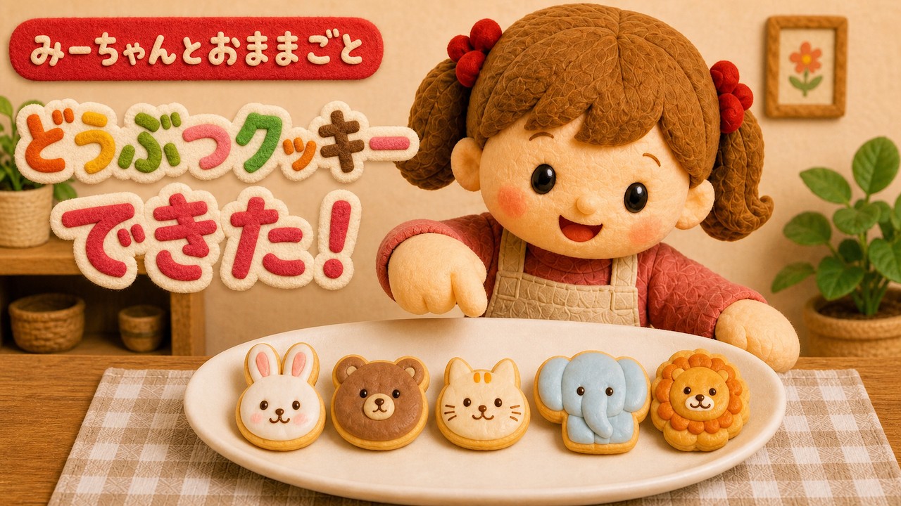 みーちゃんとどうぶつクッキーづくり｜いち、に、さん、し、ご