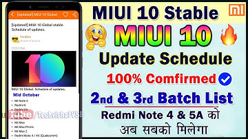 Redmi Note 4, Redmi 5A MIUI 10 Stable Update Schedule | MIUI 10 Stable Update All 3 Batches Schedule