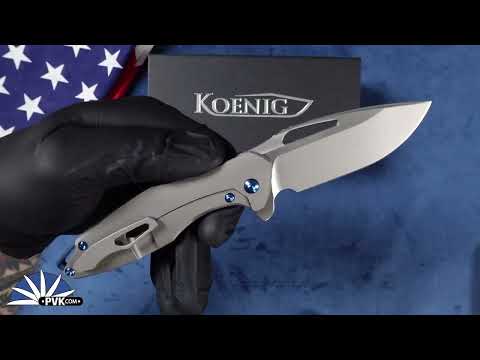 Koenig Knives Mini Arius Flipper, Burnished W/PF Blade, Smooth Titanium Handles W/Blue HW