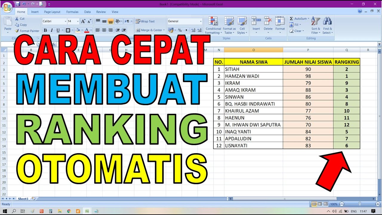 Cara cepat membuat ranking siswa menggunakan aplikasi ms excel youtube