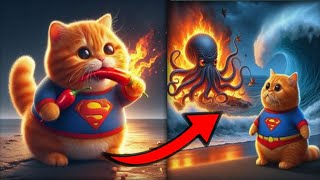 Meow defeated the octopus in this way #meow #ai #octopus  #cat #aiimages #ytshorts #viral