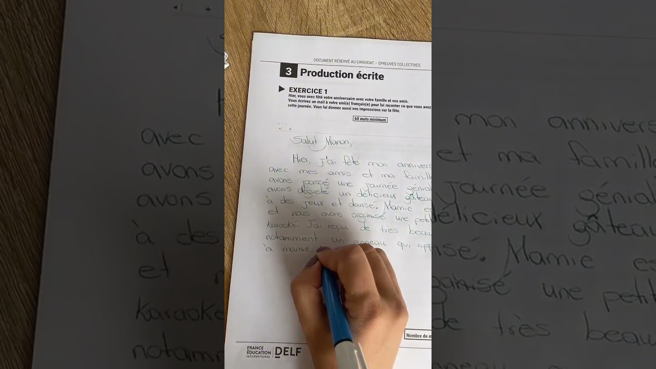 Texte en français : production écrite DELF A2 - partie 1