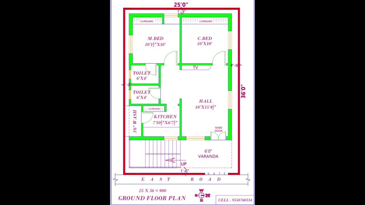 plan-1-eastfaceing-25x36plan-900sft-2bhk-house-100-vastu-vastu-house-youtubeshorts-shorts