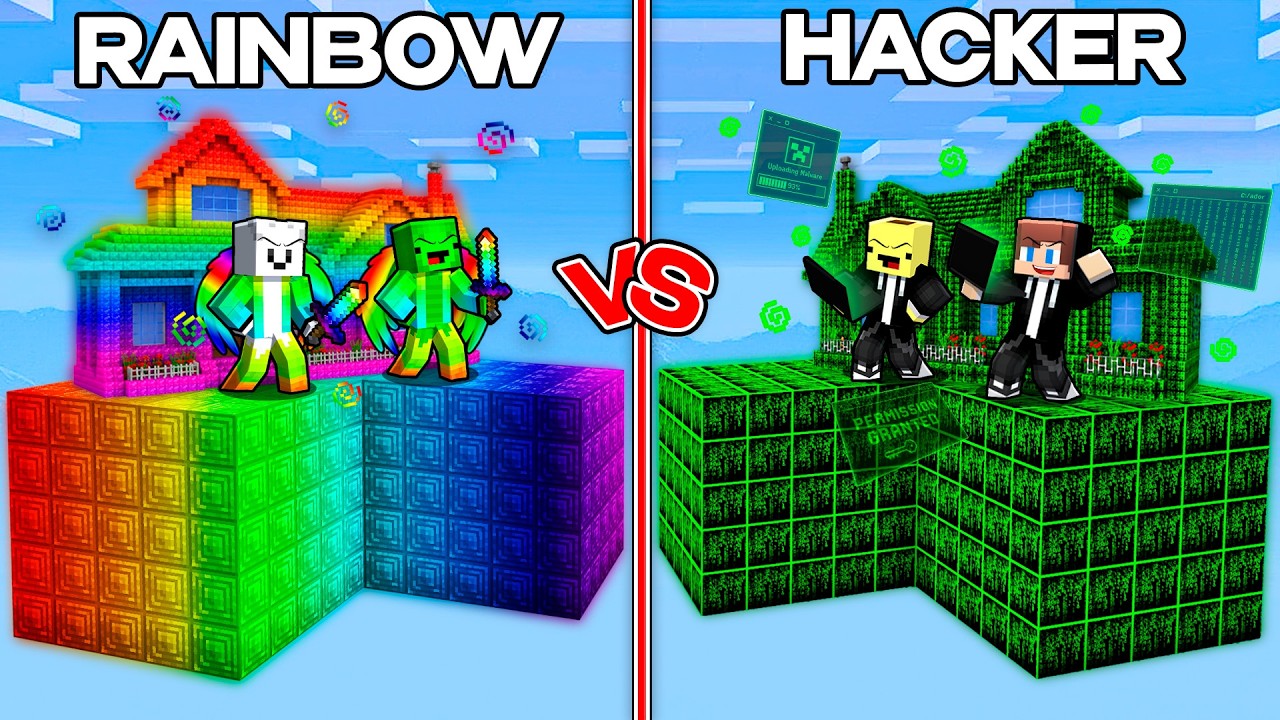 Banana Kid and JJ vs Mikey and Carrie: HACKER vs RAINBOW SKYBLOCK BATTLE In Minecraft - Maizen