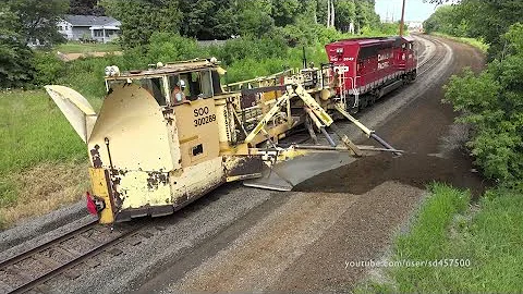 Train Plowing Dirt and Grading Work - Rare Track w...