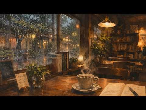 4 HOUR Rainy Day Coffee Shop ☔ Smooth Jazz & Lofi for Study, Work & Sleep - Cozy Cafe Ambience