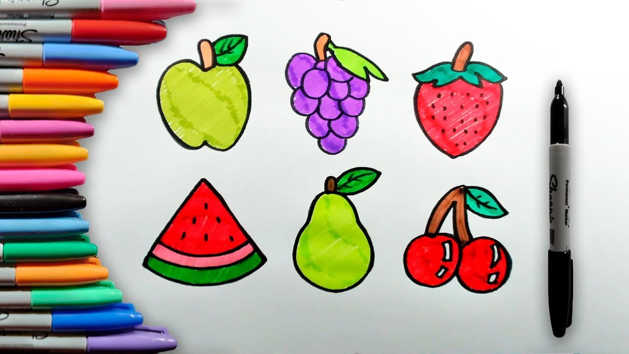 Cómo Dibujar y Colorear Frutas Paso Fácil para Niños y Principiantes