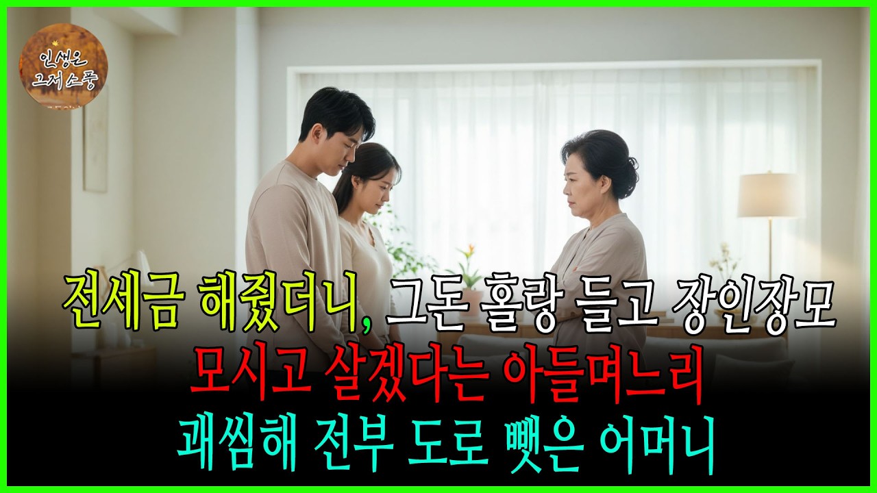 “그러거나 말거나.” 전세금 해줬더니 그돈 홀랑 가지고 장인장모 모시고 살겠다는 아들 며느리 괘씸해 모두 뺏은 어머니 이야기 [드라마사연][오디오북][라디오][듣는드라마]