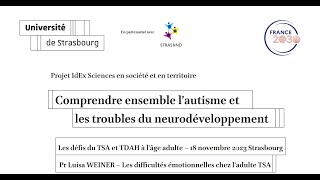 Les difficultés émotionnelles chez les adultes autistes - Pr Weiner - Idex 18/11/23 Strasbourg