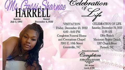 Homegoing celebration for Ms. Gessi Sharnae Harrell